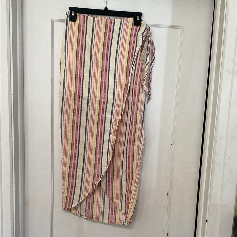 Free People Multicolor Striped Wrap Skirt in Cream, Pink, Yellow, Blue